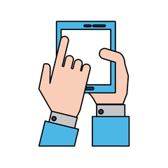 hands with smartphone with blank screen icon image vector illustration design 