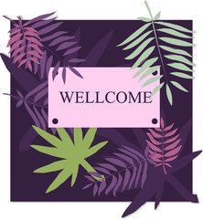 Vector template with tropical leaves. Leaves palm tree illustration. Modern graphics.