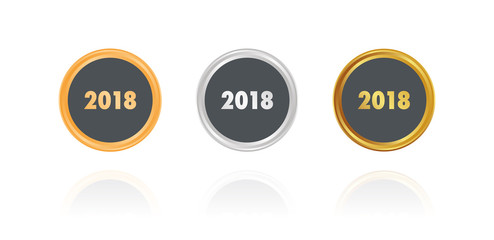 2018 - Neues Jahr - Bronze, Silber, Gold Buttons