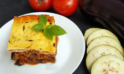 Greek style moussaka with eggplants and ground beef