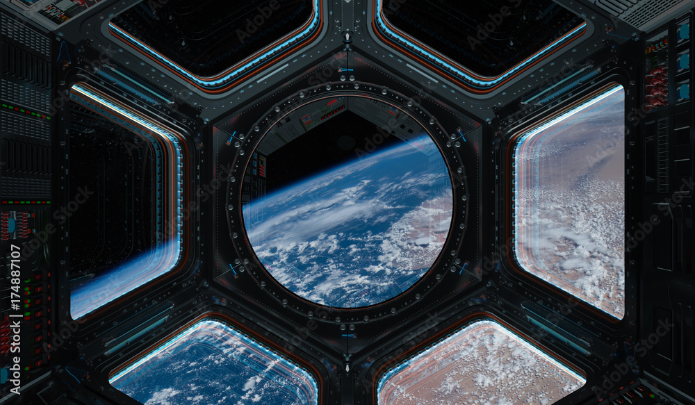Aufkleber View of planet Earth from a space station window 3D rendering elements of this image furnished by NASA