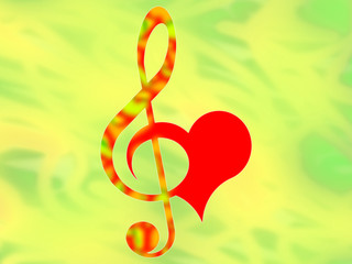 Obraz premium Treble clef and heart on the color background