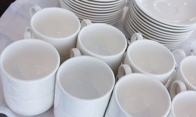 Background of white coffee cups