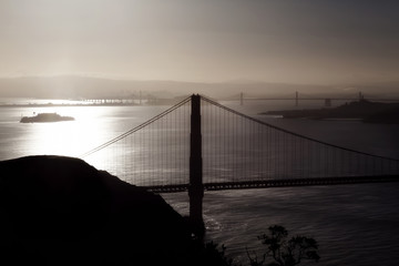 Early Morning Silhouette Golden Gate Bridge San Francisco Bay