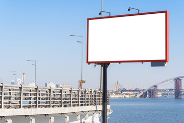 Empty big advertising banner outdoor city mockup template background. © Osadchyi_I