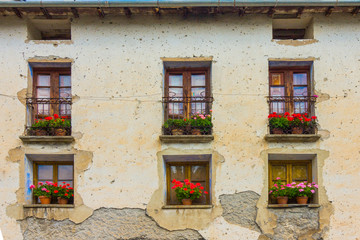 Fototapeta na wymiar Houses of high mountain villages in the pyrenees of huesca, spain