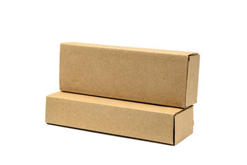 Two package brown cardboard box for long items. Mockup, isolated