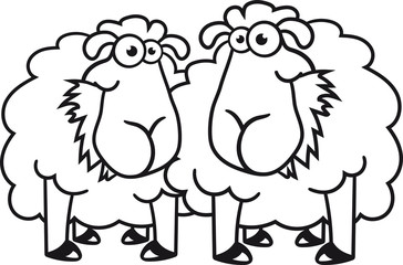 team paar 2 freunde gras fressen hunger grinsen stehend glücklich lustig klein süß niedlich comic cartoon schaf ziege wolle bauer bock cool
