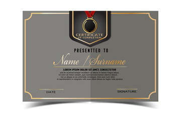 creative certificate  template for completion award   with golden shapes and badge.Clean and modern for diploma, official or different awards.Vector illustration