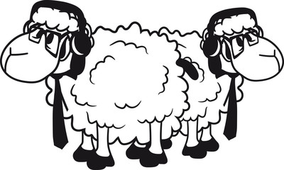 team paar 2 freunde duo brüder nerd geek freak krawatte kopfhörer hornbrille hipster schlau glücklich lustig klein süß niedlich comic cartoon schaf ziege wolle bauer bock müde cool