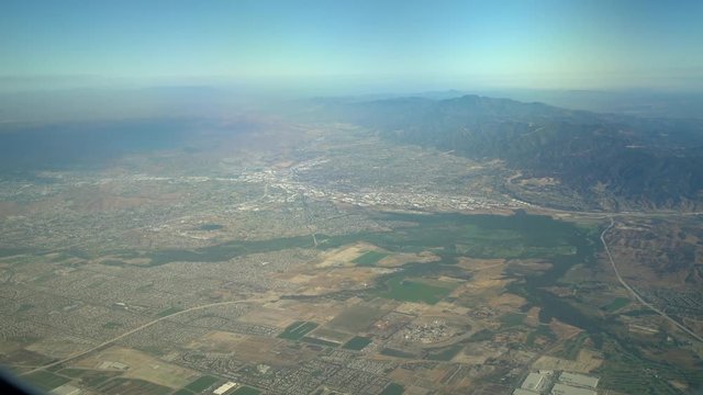 Aerial view of San Bernardino Mountains, view from window seat in an airplane, California, U.S.A.