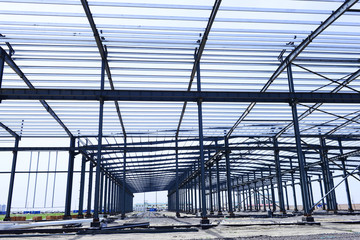 The steel frame structure is under construction