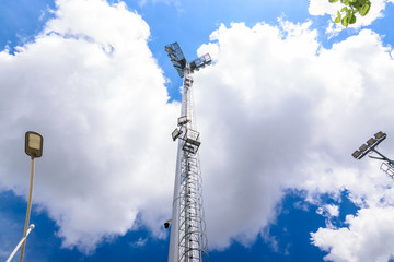 Obraz premium Sport light tower on blue sky background in a day.