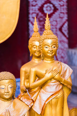 Fototapeta premium Statues of buddhist gods, Louangphabang, Laos. Close-up. Vertical.