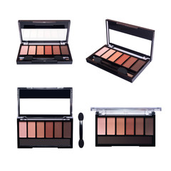 Set of palettes of eye shadow isolated on white background. Samples of brown nude make-up shades