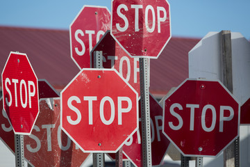 A collection of stop signs