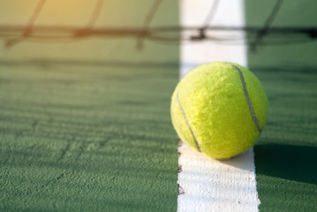 Close up Tennis court with tennis ball 