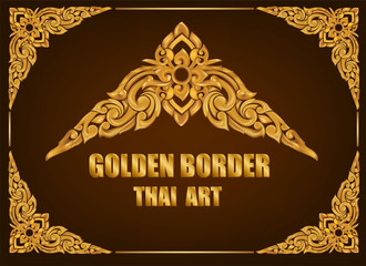 Gold photo frame with corner thailand line floral for picture, Vector design decoration pattern style.frame border design is pattern Thai style