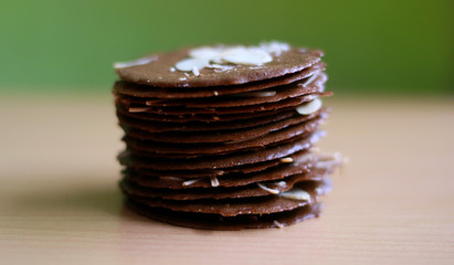 Choco almond taro crispy. Bogor (Indonesia) snack selling in bakery and cake shop in Bogor, West Java.