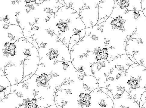 Seamless Black And White Floral Pattern