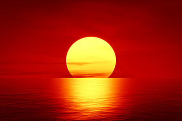 red sunset over the ocean - obrazy, fototapety, plakaty
