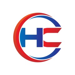 hc logo vector modern initial swoosh circle blue and red