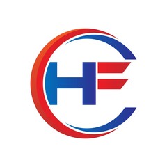 hf logo vector modern initial swoosh circle blue and red