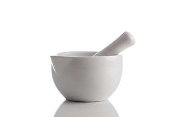 mortar and pestle on white background