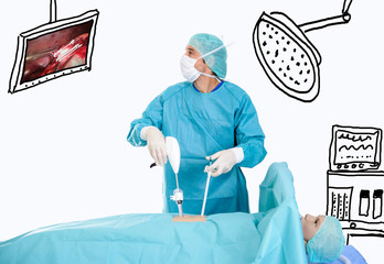 doctor carry out a endoscopy surgery with drawing equipment