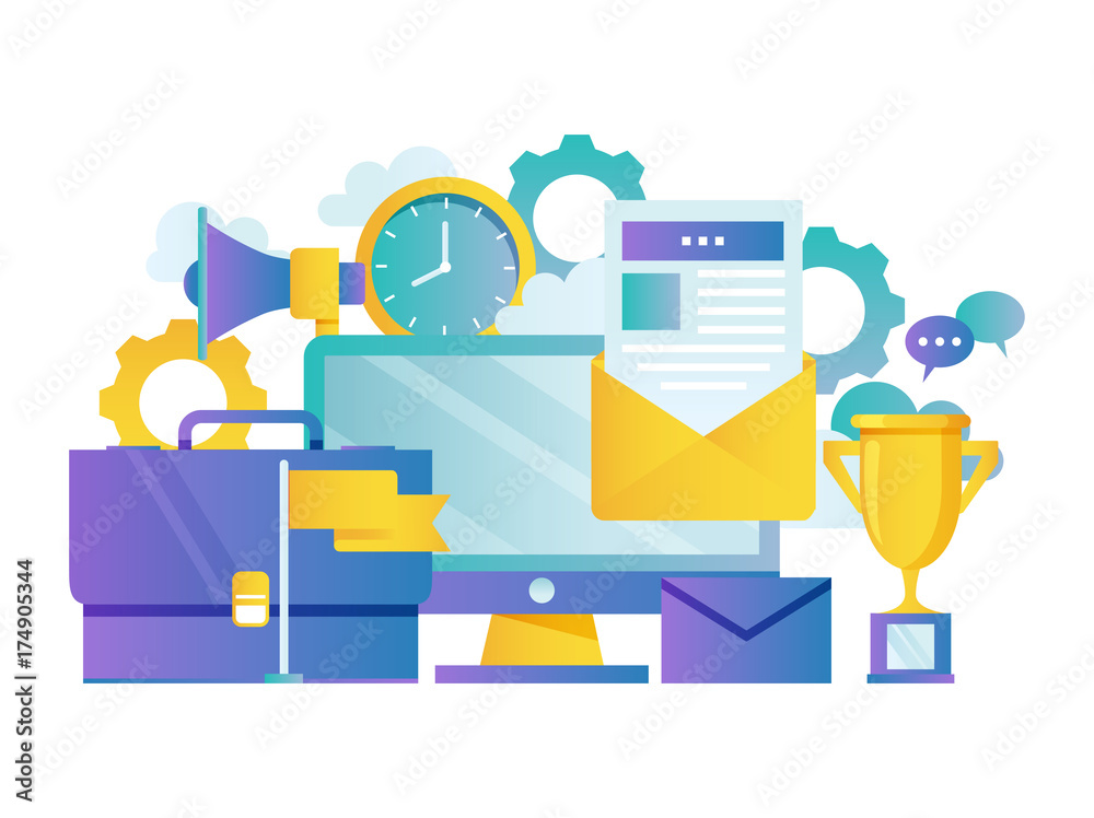 Fototapete Business workspace, office interior gradient color vector illustration design for mobile and web graphics