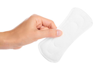 white sanitary napkin in hand isolated on white background