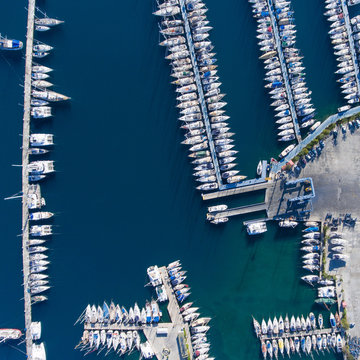 Aerial view of the big yacht marina in Marmaris