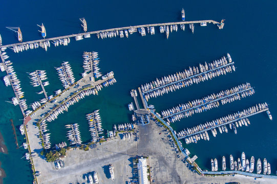 Top view of the large yacht marina.