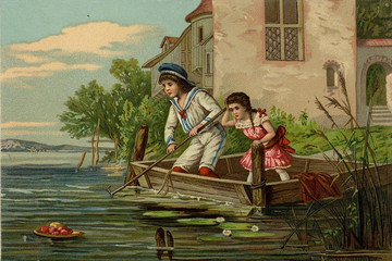 Children's games. Sailing on a boat.