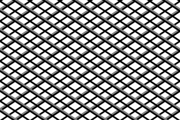 Stripes,cage, square, diagonal seamless pattern, texture. White on black. Vector illustration.