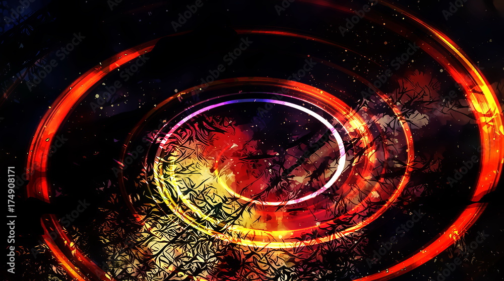 Poster cosmic space and stars, color cosmic abstract background and black fractal structure.