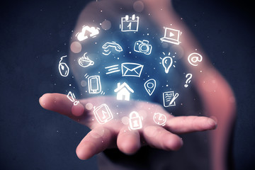 Woman holding blue applications