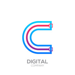 Letter C with Dots and Lines logotype,Square shape, Technology and digital, connection logo