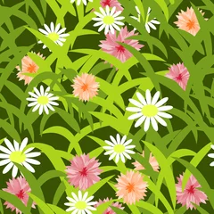 Tuinposter Grass texture with flowers. Seamless pattern for background © Amarylle