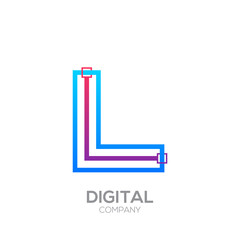 Letter L with Dots and Lines logotype,Square shape, Technology and digital, connection logo