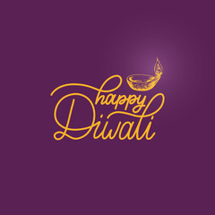 Diwali festival poster with hand lettering. Vector lamp illustration for Indian holiday greeting or invitation card.