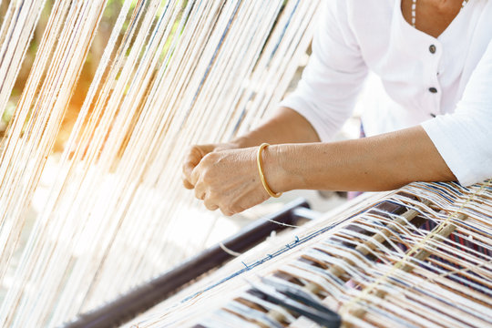 Local Woman Weaver Binding Thread Before Weaving