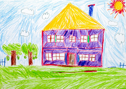 House. Child Pencil Hand Drawing.