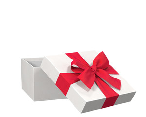 open gift box, lid with a red bow, 3d