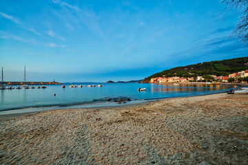 moored boats in bay of Tyrrhenian Sea