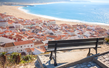 View of the ocean, panorama of the city of Nazaré, Portugal