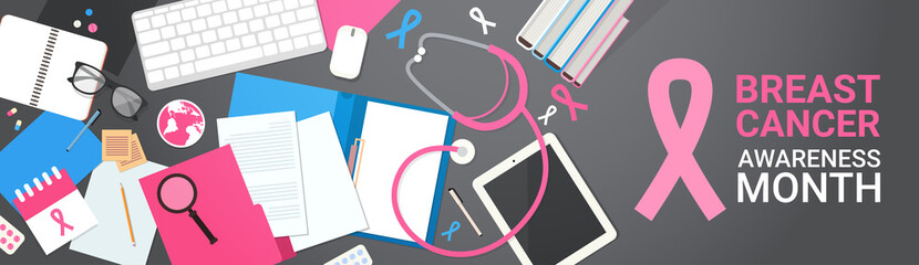 World Cancer Day Breast Disease Awareness Prevention Poster Greeting Card Flat Vector Illustration