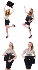 Fototapeta premium Pretty young employee with briefcase isolated on white