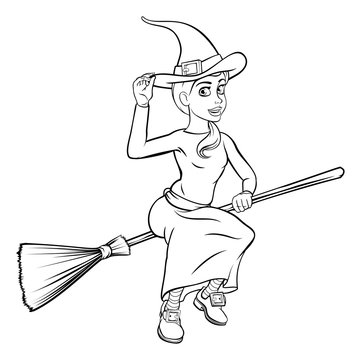 recommend clip art: Cartoon Witch Flying on her Broomstick