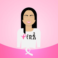 World Cancer Day Breast Disease Awareness Prevention Poster Happy Smiling Female On Greeting Card Flat Vector Illustration